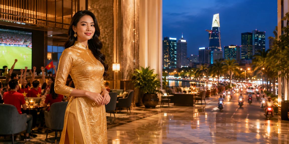 Khung cảnh sòng bài casino tại TP. Hồ Chí Minh với áo dài truyền thống